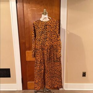 Maison Chateau Rouge Orange and Black Long Sleeve Floral Maxi Dress